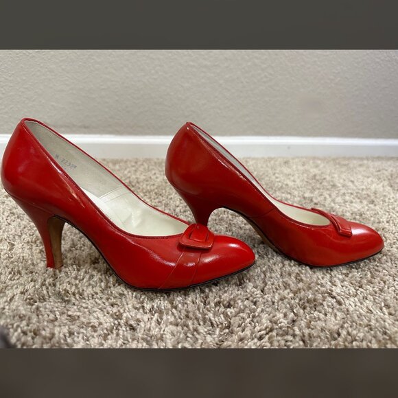 50s NWT Candy Apple Red DeAngelo Stiletto Leather Deadstock Marshall Fields 8B - Picture 8 of 8